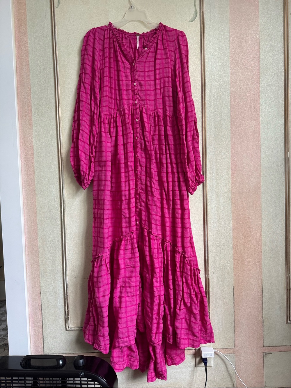 Women's Pink Free People Button-Front Tiered Maxi Dress